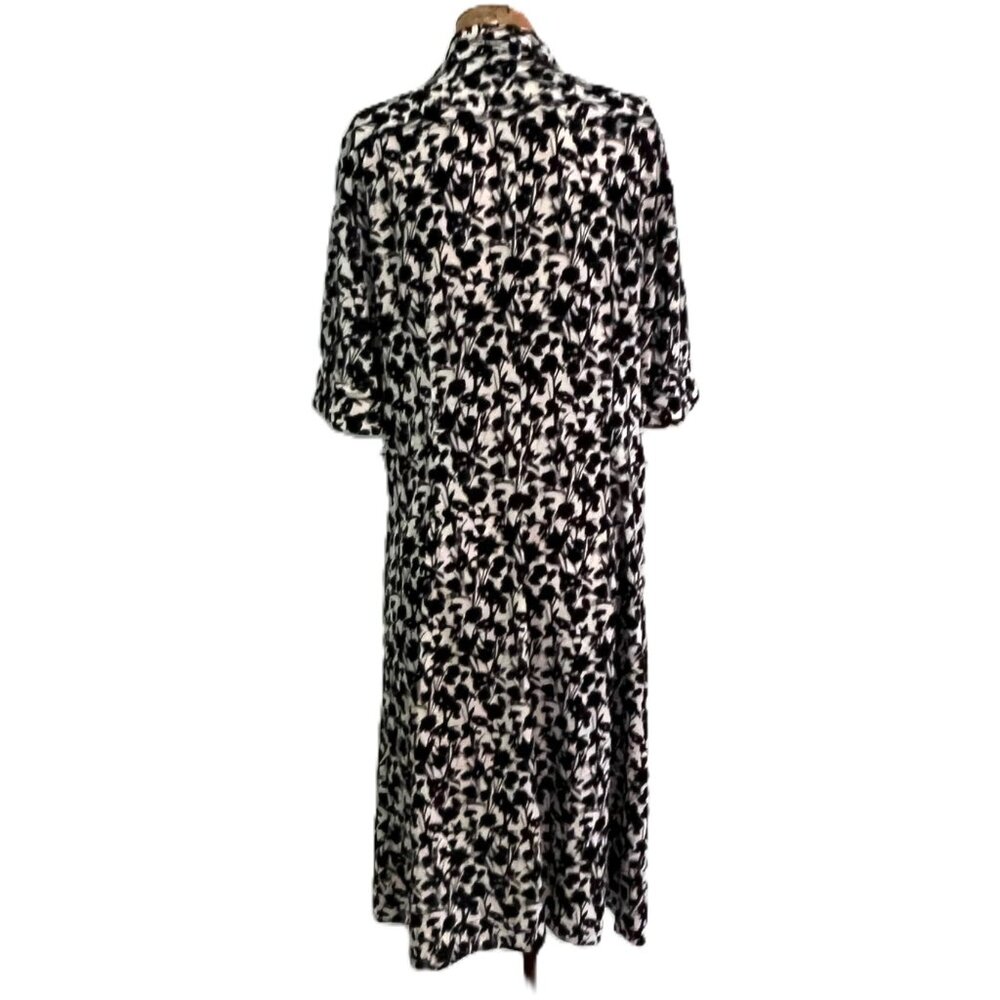 Elie Tahari Shirt Dress Size 14 Black White Floral Stretch Short Sleeve Career - Picture 6 of 12